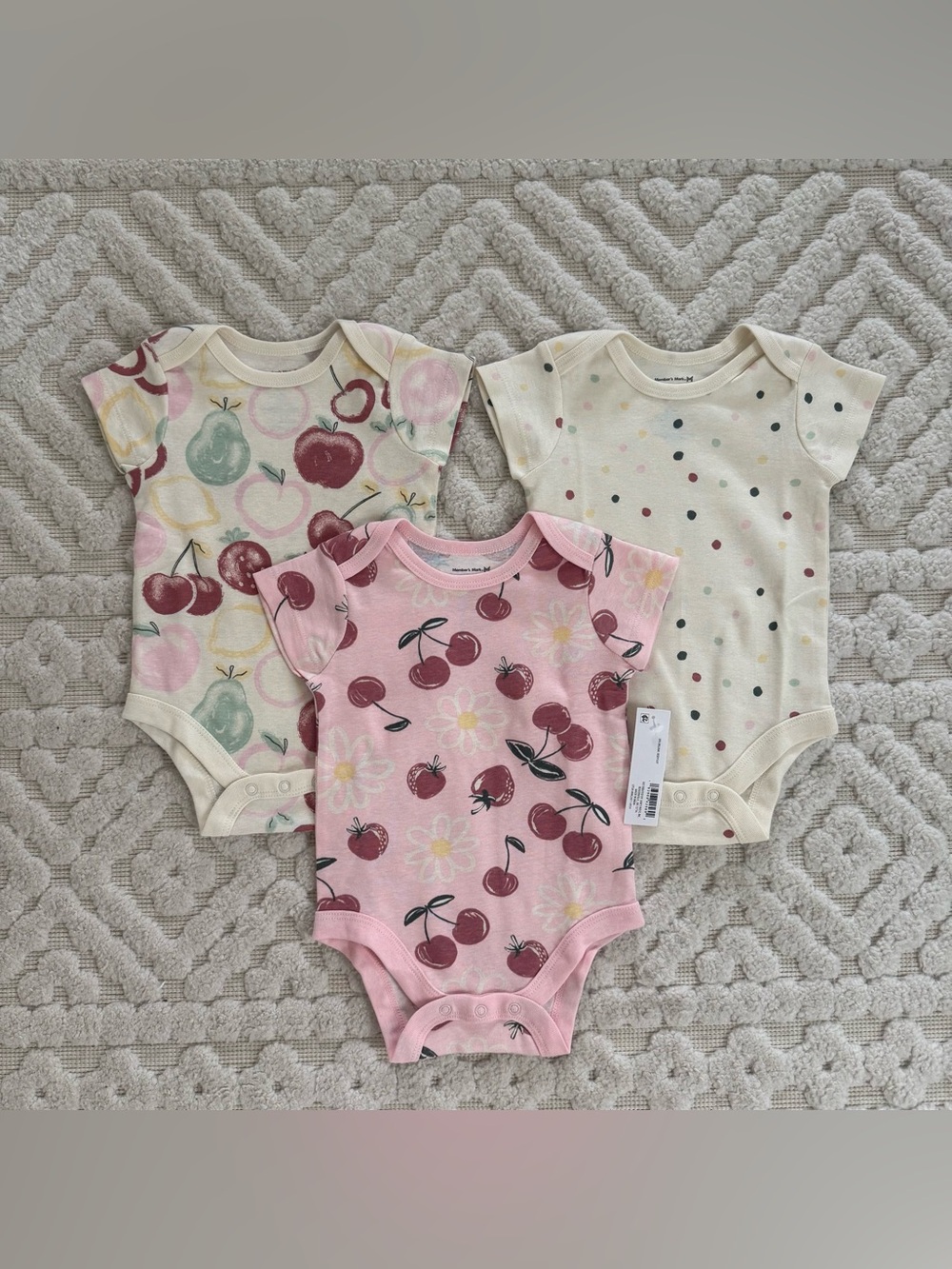 Member’s Mark Organic Cotton Baby Girl Bodysuit Bundle 3M | Fruit & Floral | 3 P